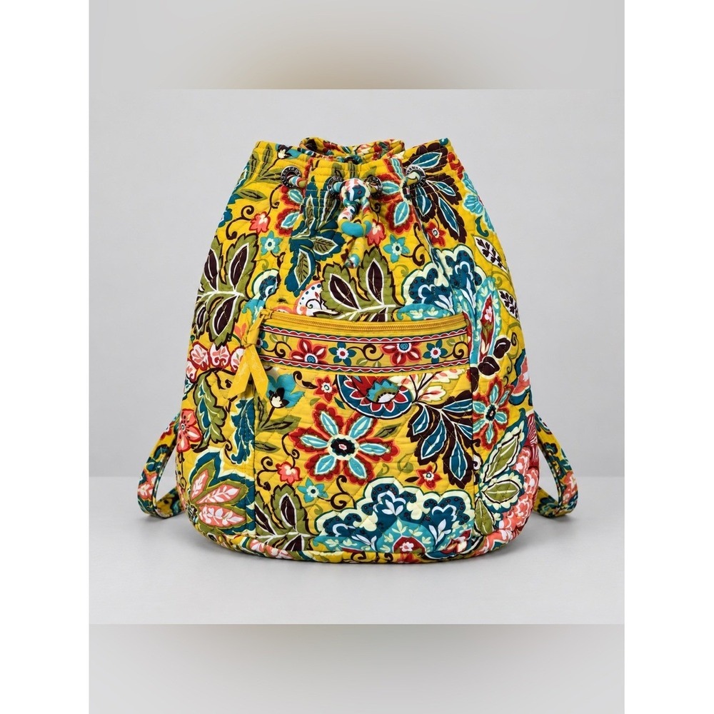 Vera Bradley Provencal Drawstring Backpack Yellow Quilted Retired Bohemian